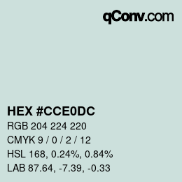 Color code: HEX #CCE0DC | qconv.com