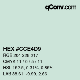 Color code: HEX #CCE4D9 | qconv.com