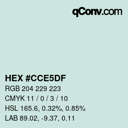 Farbcode: HEX #CCE5DF | qconv.com