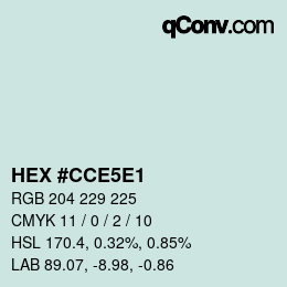Farbcode: HEX #CCE5E1 | qconv.com