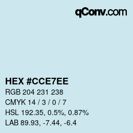 Color code: HEX #CCE7EE | qconv.com