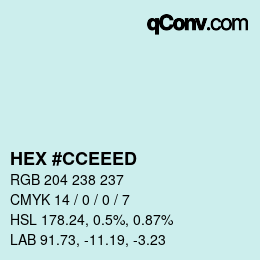 Color code: HEX #CCEEED | qconv.com