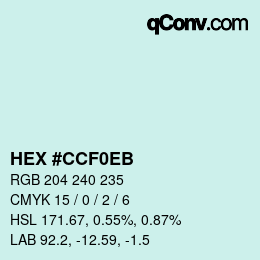 Color code: HEX #CCF0EB | qconv.com