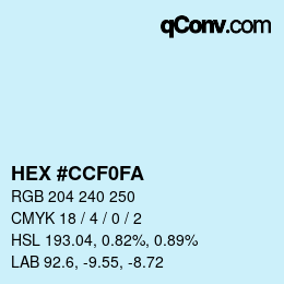 颜色代码: HEX #CCF0FA | qconv.com