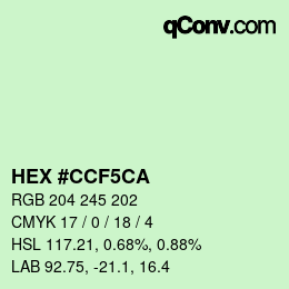 カラーコード: HEX #CCF5CA | qconv.com