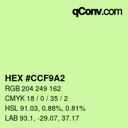Color code: HEX #CCF9A2 | qconv.com