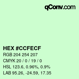 カラーコード: HEX #CCFECF | qconv.com