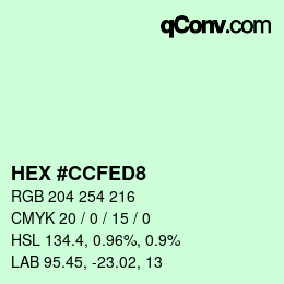 Color code: HEX #CCFED8 | qconv.com