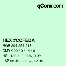 Color code: HEX #CCFEDA | qconv.com