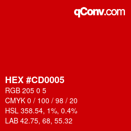 颜色代码: HEX #CD0005 | qconv.com