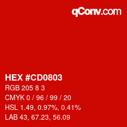 Color code: HEX #CD0803 | qconv.com