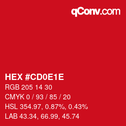 Color code: HEX #CD0E1E | qconv.com