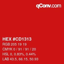 颜色代码: HEX #CD1313 | qconv.com