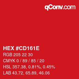 Color code: HEX #CD161E | qconv.com