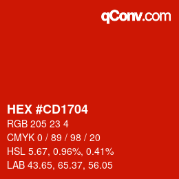 Color code: HEX #CD1704 | qconv.com