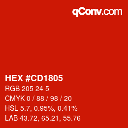 Color code: HEX #CD1805 | qconv.com