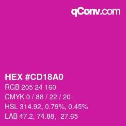カラーコード: HEX #CD18A0 | qconv.com