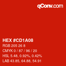 Color code: HEX #CD1A08 | qconv.com
