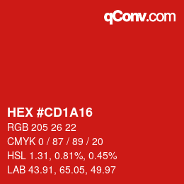 Color code: HEX #CD1A16 | qconv.com