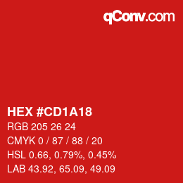 カラーコード: HEX #CD1A18 | qconv.com