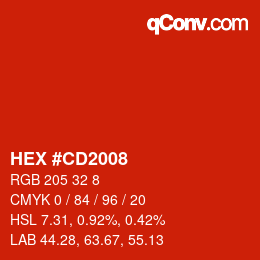 カラーコード: HEX #CD2008 | qconv.com