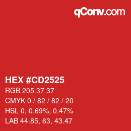 カラーコード: HEX #CD2525 | qconv.com