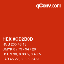 カラーコード: HEX #CD2B0D | qconv.com