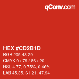 Color code: HEX #CD2B1D | qconv.com