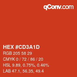 カラーコード: HEX #CD3A1D | qconv.com