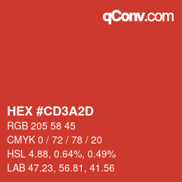 颜色代码: HEX #CD3A2D | qconv.com