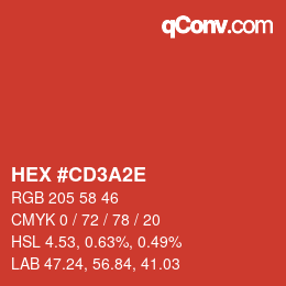 カラーコード: HEX #CD3A2E | qconv.com