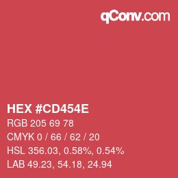 Color code: HEX #CD454E | qconv.com