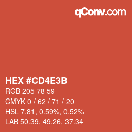 カラーコード: HEX #CD4E3B | qconv.com