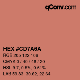 颜色代码: HEX #CD7A6A | qconv.com