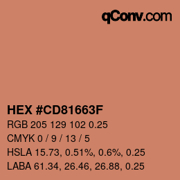 Farbcode: HEX #CD81663F | qconv.com