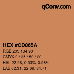 カラーコード: HEX #CD865A | qconv.com
