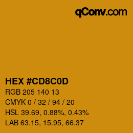 カラーコード: HEX #CD8C0D | qconv.com