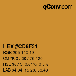 Color code: HEX #CD8F31 | qconv.com