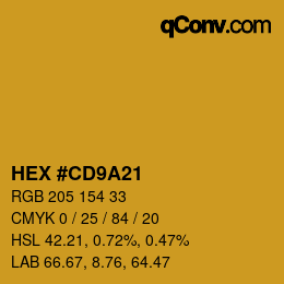 Color code: HEX #CD9A21 | qconv.com