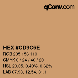 カラーコード: HEX #CD9C6E | qconv.com