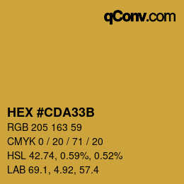 Color code: HEX #CDA33B | qconv.com