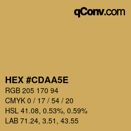 Color code: HEX #CDAA5E | qconv.com