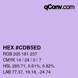 Color code: HEX #CDB5ED | qconv.com