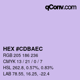 颜色代码: HEX #CDBAEC | qconv.com