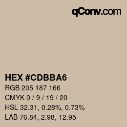 Color code: HEX #CDBBA6 | qconv.com