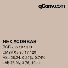 Color code: HEX #CDBBAB | qconv.com
