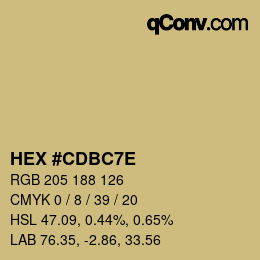 Color code: HEX #CDBC7E | qconv.com