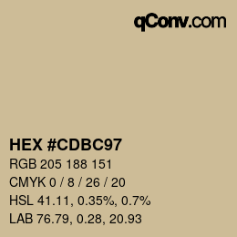 Color code: HEX #CDBC97 | qconv.com