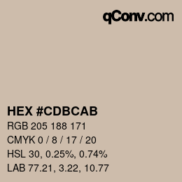 Color code: HEX #CDBCAB | qconv.com