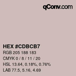 颜色代码: HEX #CDBCB7 | qconv.com